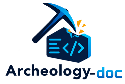 Logo de archeology-doc: un pico que abre un bloque de código